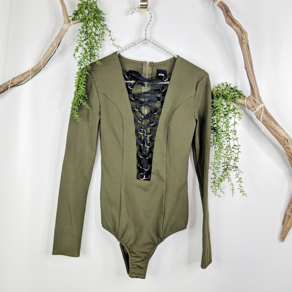 nude Tops - ❗NUDE long sleeve bodysuit green lace-up NWOT 0618